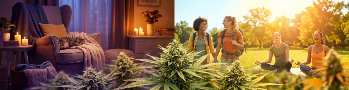 Ambiances contrastées détente et énergie associées à Indica et Sativa — différence indica sativa