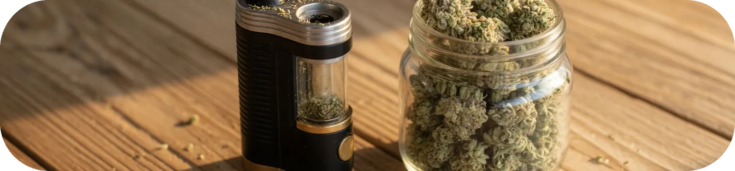 Vaporisateur et bocal de fleurs de CBD, sans ingestion Vaporisateur et bocal de fleurs de CBD, sans ingestion