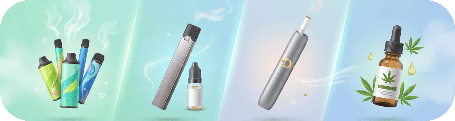 Alternative à la cigarette : puff, e-cigarette, tabac chauffé ou CBD ? Alternative à la cigarette : puff, e-cigarette, tabac chauffé ou CBD ?